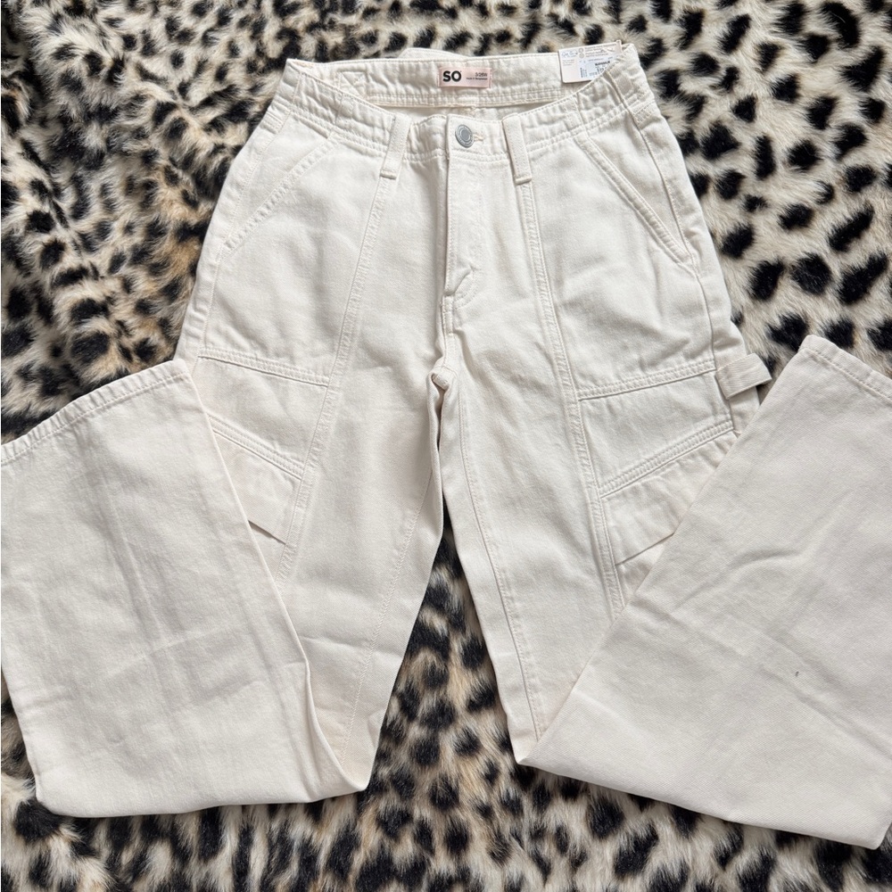 SO Women's Wide Leg Cream Jeans